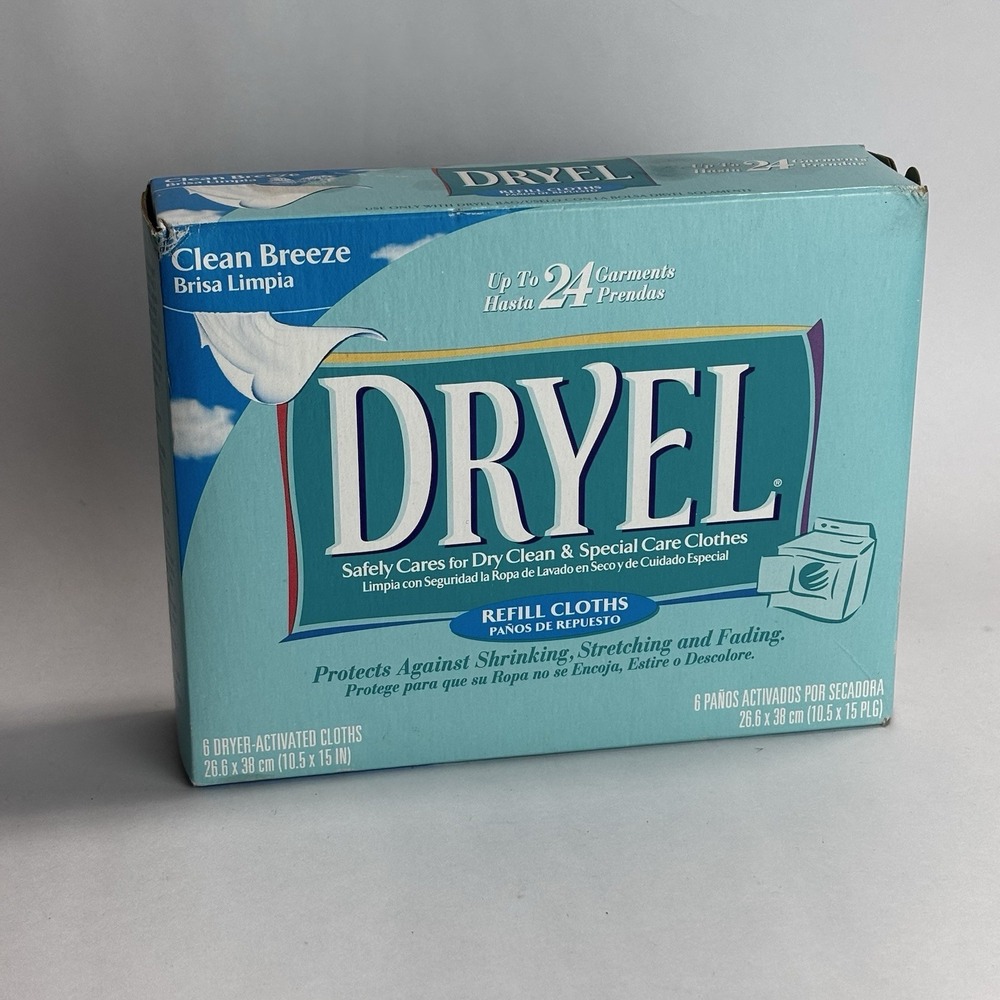 Dryel Clean Breeze 6 Dryer-Activated Refill Cloths 24 Garments Box NEW SEALED
